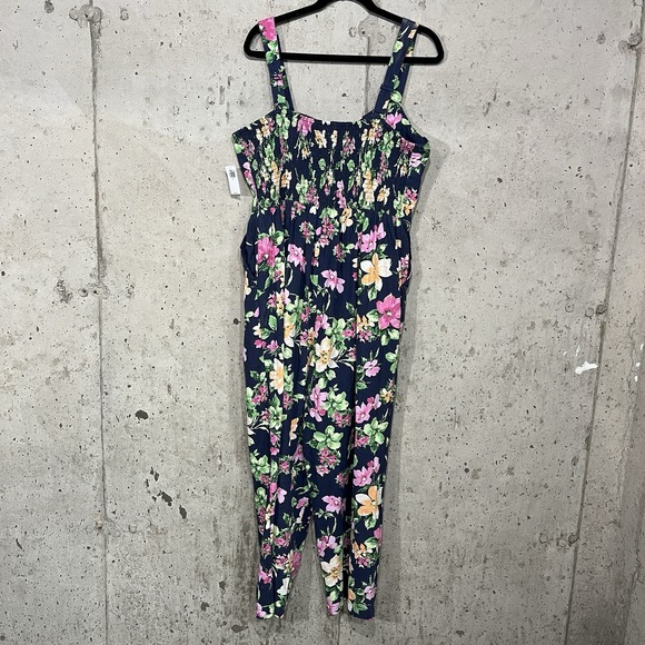 Old Navy Linen Blend Floral Bib Overalls Jumpsuit Women's XL NWT - Picture 7 of 10